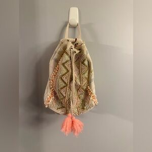 America & Beyond Beaded Mini Backpack Boho Tassel Bag